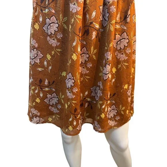 Collective Concepts Floral Rust Dress  Size S  3/4 Smocked Sleeves EUC - Picture 2 of 6